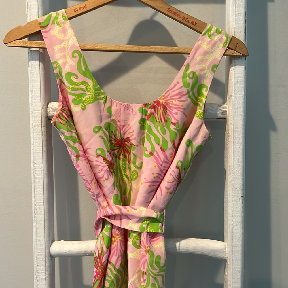 Lilly Pulitzer cedar pink and Green silk belted Patterned Top size 0 - Picture 8 of 13
